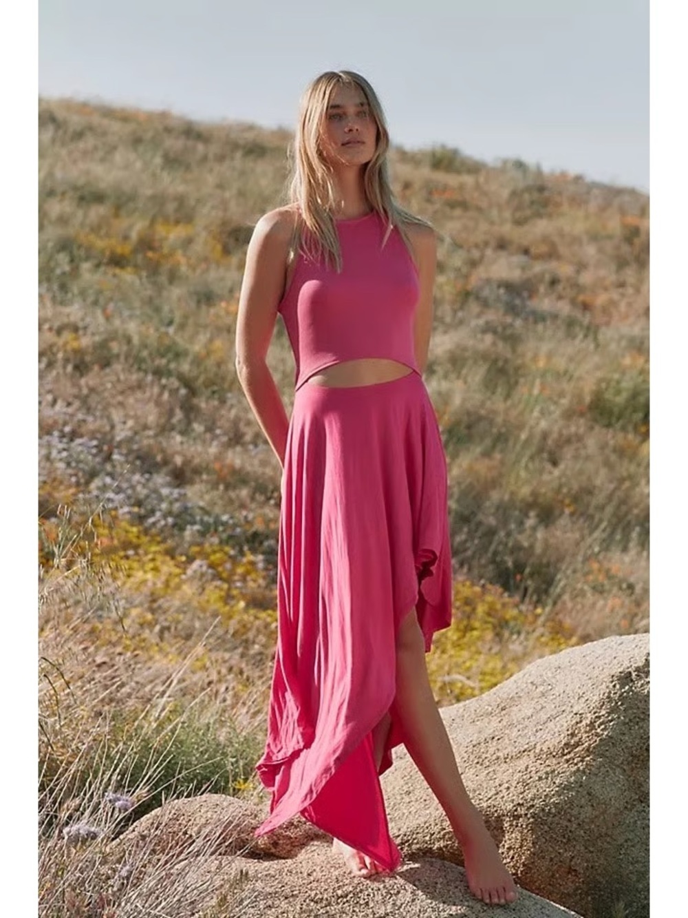 Free People Beach Bethany Midi Dress Pink Cutout Size XS